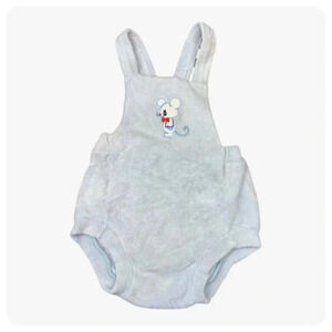Vintage 70’s Baby Infant Overalls Blue Mouse Terrycloth One Piece Summer Outfit